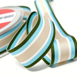 Green/Sky/White/Taupe 25mm Grosgrain Ribbon, 25m Per Roll - 10000/50